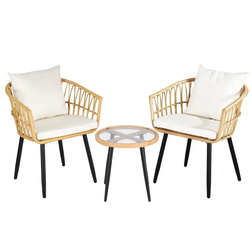 Gardeon 3PC Outdoor Bistro Set Patio Furniture Lounge Setting Table and Chairs Natural - Mekamart Australia