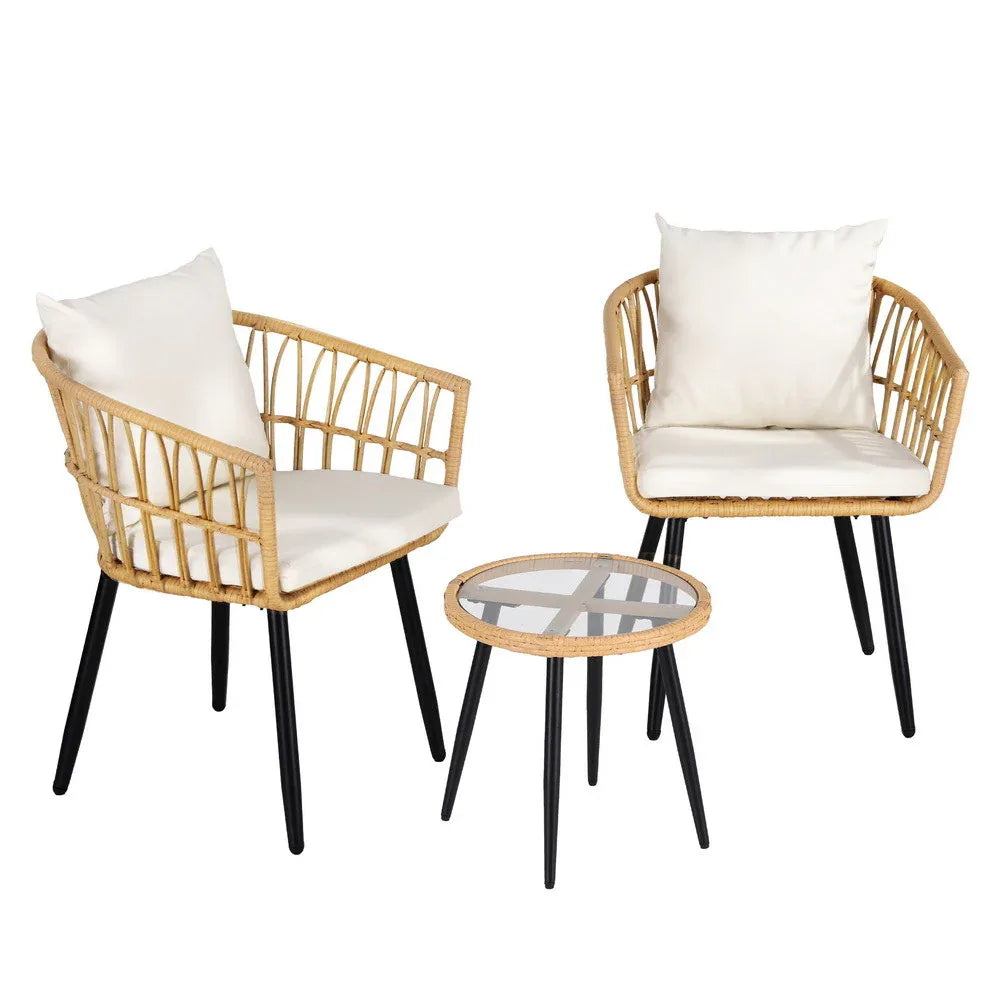 Gardeon 3PC Outdoor Bistro Set Patio Furniture Lounge Setting Table and Chairs Natural - Mekamart Australia