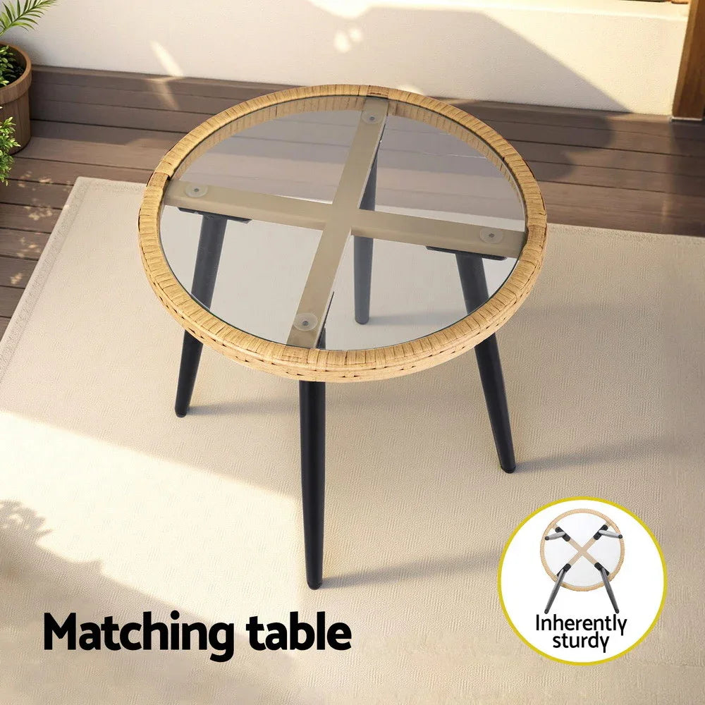 Gardeon 3PC Outdoor Bistro Set Patio Furniture Lounge Setting Table and Chairs Natural - Mekamart Australia