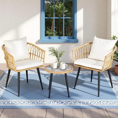 Gardeon 3PC Outdoor Bistro Set Patio Furniture Lounge Setting Table and Chairs Natural - Mekamart Australia