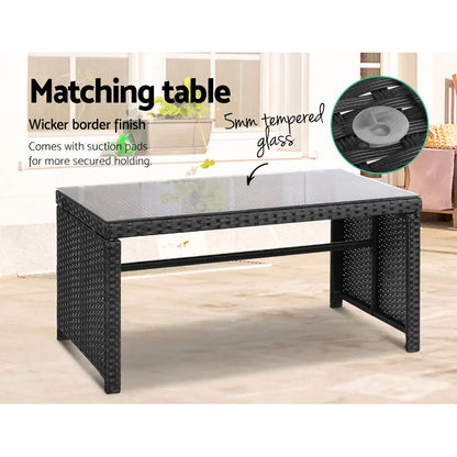 Gardeon 4 PCS Outdoor Sofa Set Rattan Chair Table Setting Garden Furniture Black - Mekamart Australia