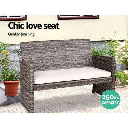 Gardeon 4 PCS Outdoor Sofa Set Rattan Chair Table Setting Garden Furniture Grey - Mekamart Australia
