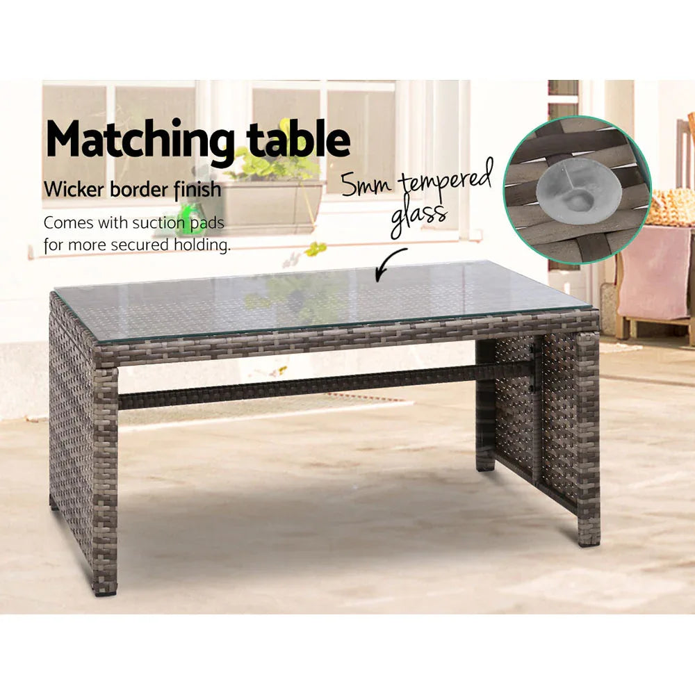 Gardeon 4 PCS Outdoor Sofa Set Rattan Chair Table Setting Garden Furniture Grey - Mekamart Australia