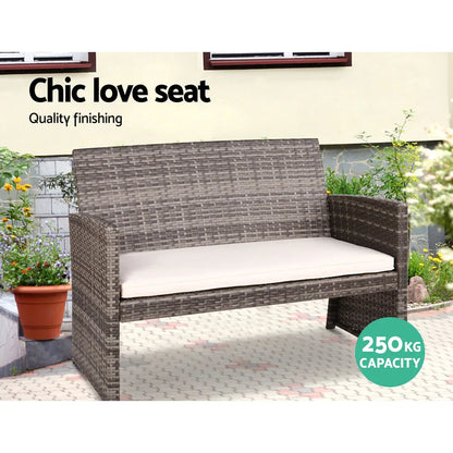 Gardeon 4 PCS Outdoor Sofa Set with Storage Cover Rattan Chair Furniture Grey - Mekamart Australia