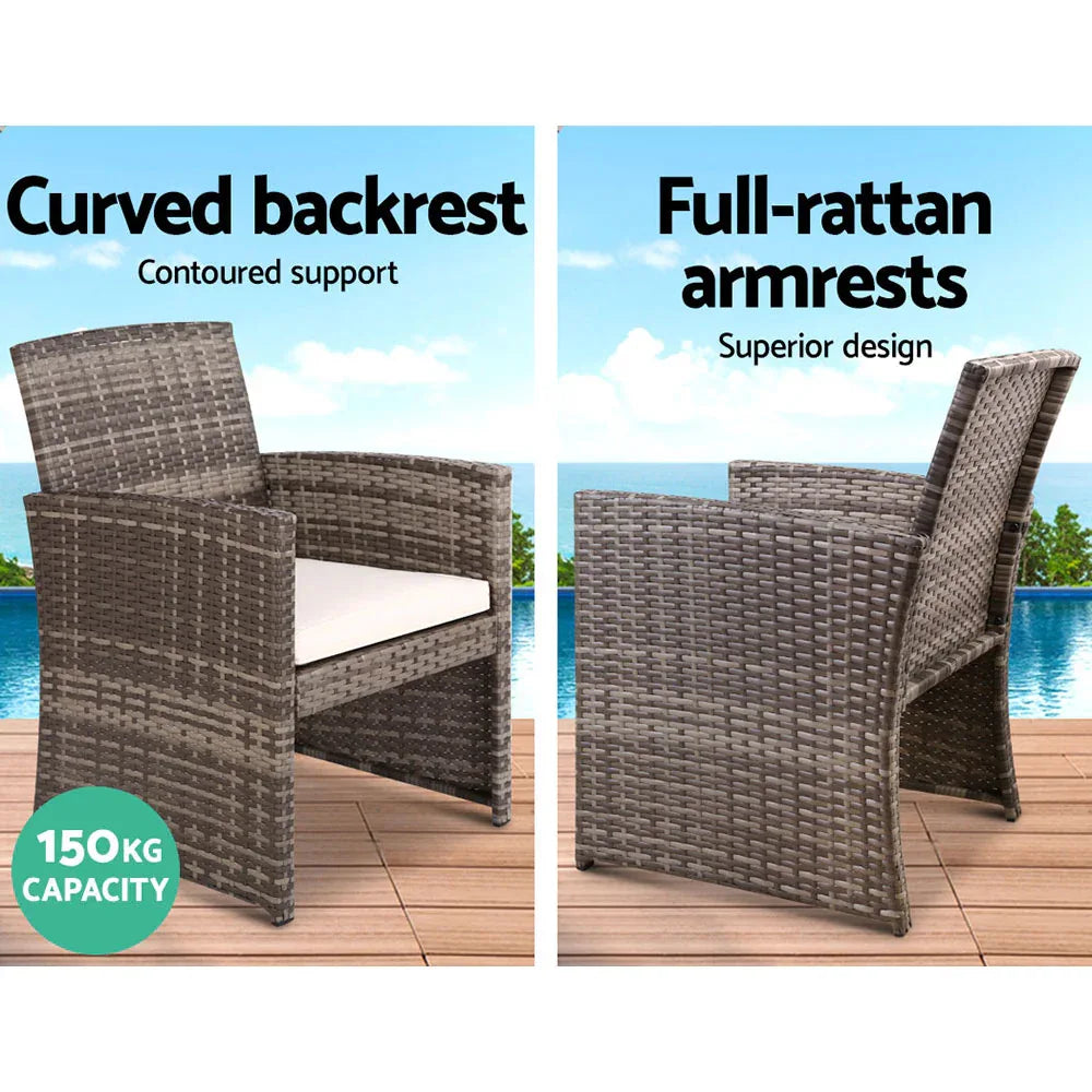 Gardeon 4 PCS Outdoor Sofa Set with Storage Cover Rattan Chair Furniture Grey - Mekamart Australia