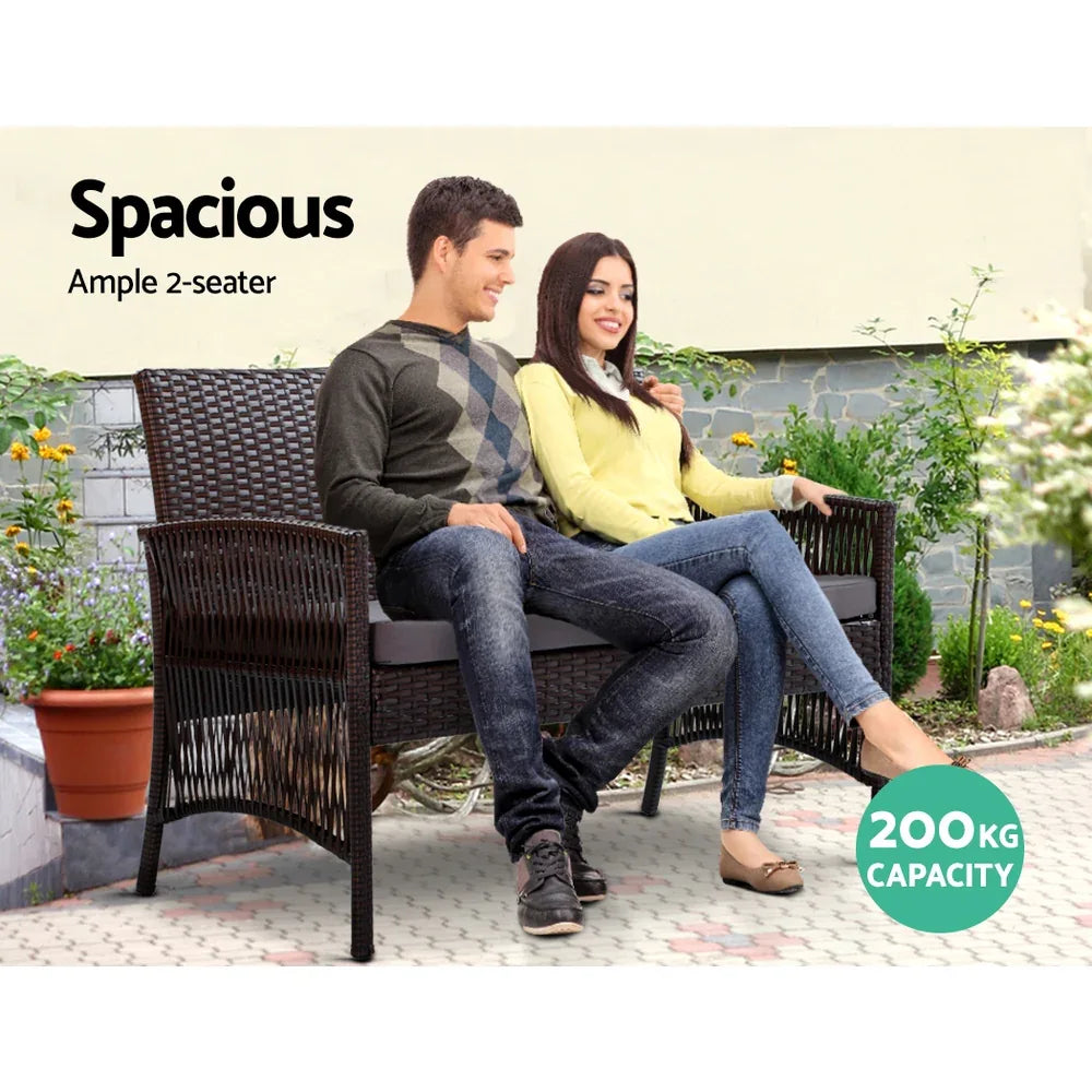 Gardeon 4PCS Outdoor Sofa Set Wicker Harp Chair Table Garden Furniture Black - Mekamart Australia