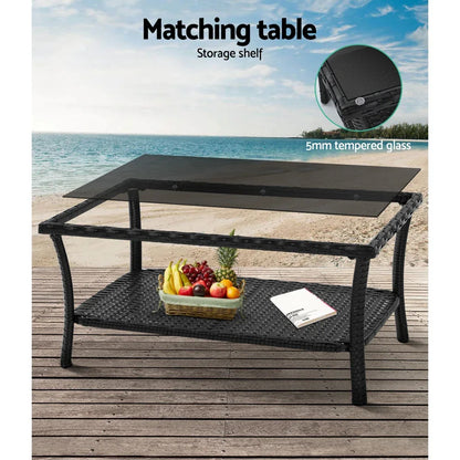 Gardeon 4PCS Outdoor Sofa Set Wicker Harp Chair Table Garden Furniture Black - Mekamart Australia