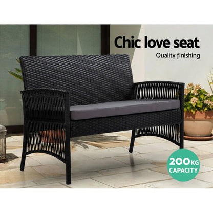Gardeon 4PCS OutdoorSofa Set with Storage Cover Wicker Harp Chair Table Black - Mekamart Australia