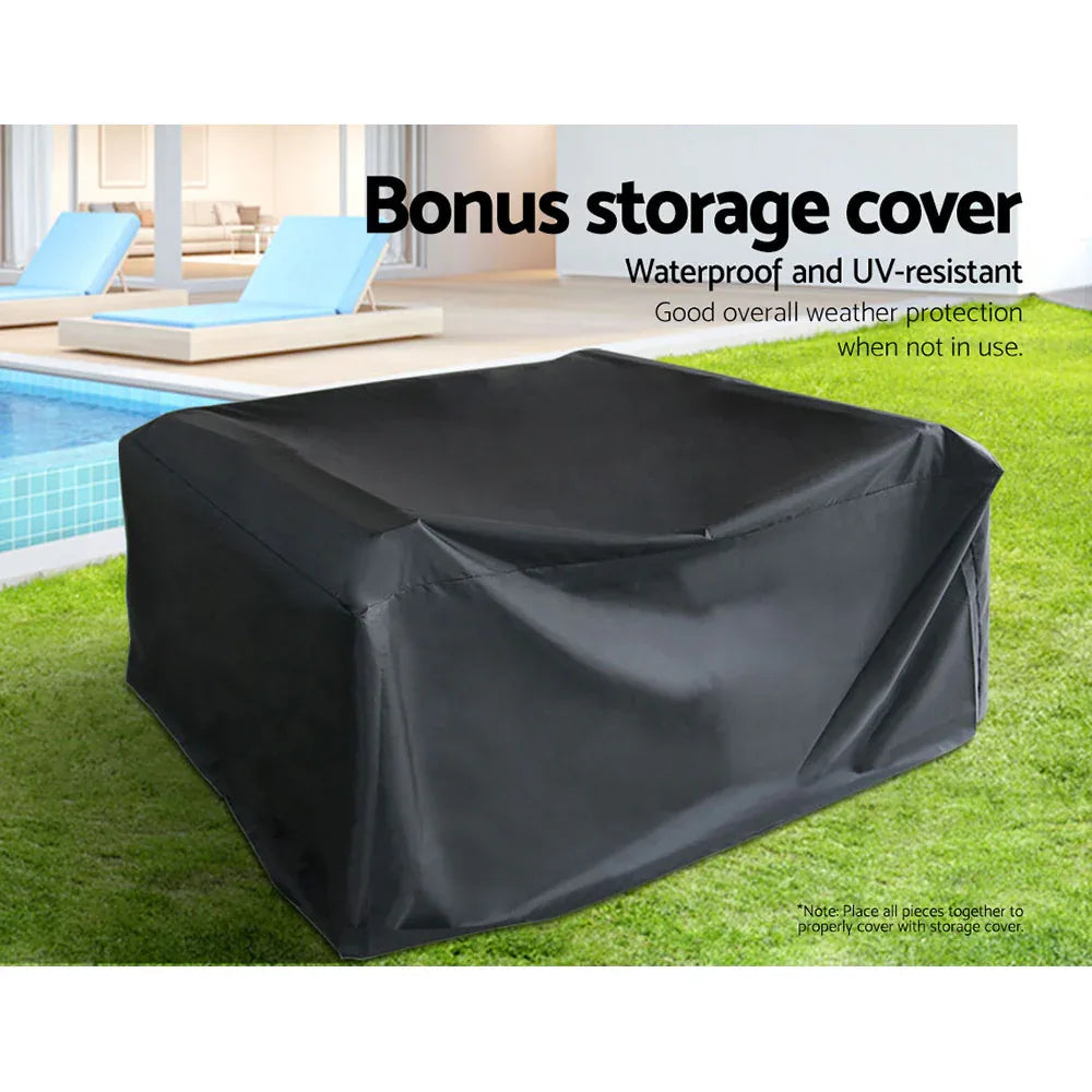 Gardeon 4PCS Outdoor Sofa Set with Storage Cover Wicker Harp Chair Table Grey - Mekamart Australia