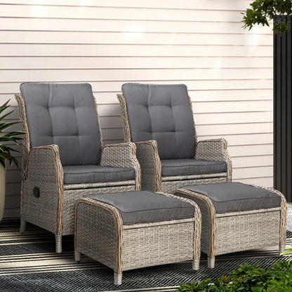 Gardeon 2PC Recliner Chair Sun lounge Wicker Lounger Outdoor Furniture Adjustable Grey - Mekamart Australia