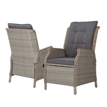 Gardeon 2PC Recliner Chair Sun lounge Wicker Lounger Outdoor Furniture Adjustable Grey - Mekamart Australia