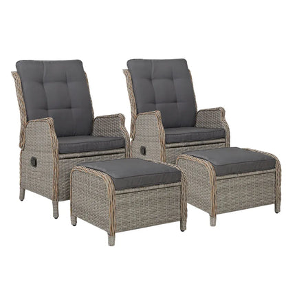 Gardeon 2PC Recliner Chair Sun lounge Wicker Lounger Outdoor Furniture Adjustable Grey - Mekamart Australia