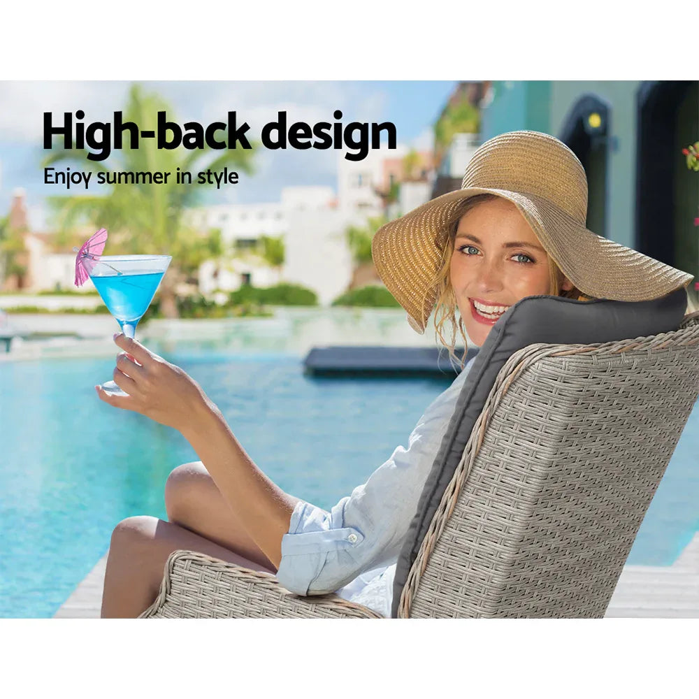 Gardeon 3PC Recliner Chairs Table Sun lounge Outdoor Furniture Wicker Adjustable Grey - Mekamart Australia
