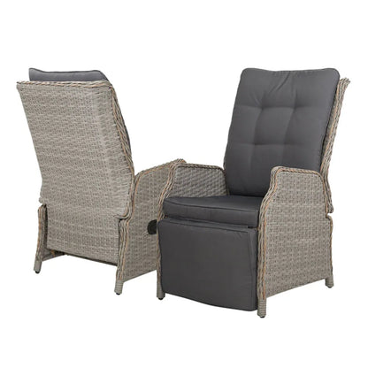 Gardeon 2PC Recliner Chairs Sun lounge Wicker Lounger Outdoor Furniture Adjustable Grey - Mekamart Australia