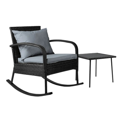 Gardeon 2PC Rocking Chair Table Wicker Outdoor Furniture Patio Lounge Setting - Mekamart Australia