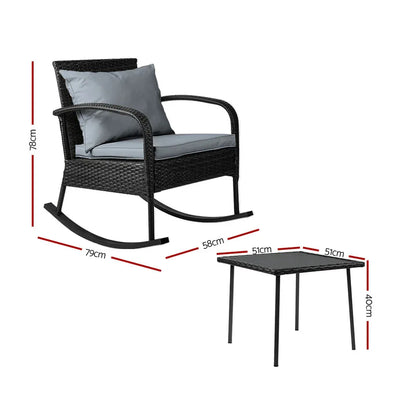 Gardeon 2PC Rocking Chair Table Wicker Outdoor Furniture Patio Lounge Setting - Mekamart Australia