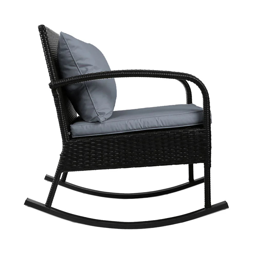Gardeon 2PC Rocking Chair Table Wicker Outdoor Furniture Patio Lounge Setting - Mekamart Australia