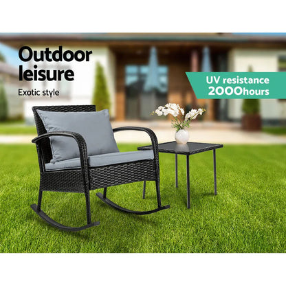 Gardeon 2PC Rocking Chair Table Wicker Outdoor Furniture Patio Lounge Setting - Mekamart Australia