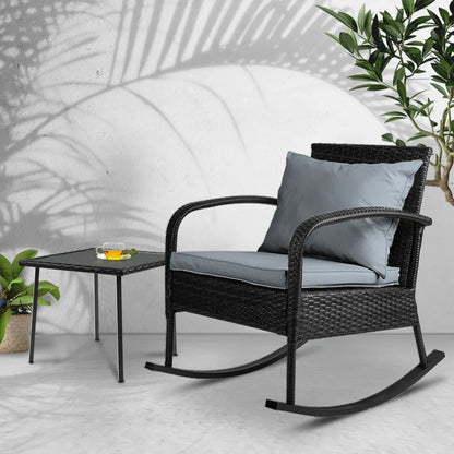 Gardeon 2PC Rocking Chair Table Wicker Outdoor Furniture Patio Lounge Setting - Mekamart Australia