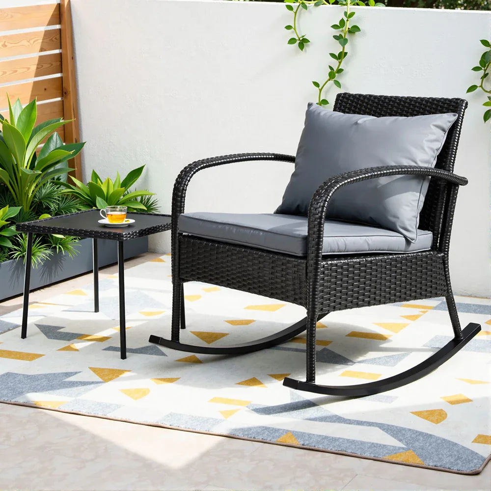 Gardeon 2PC Rocking Chair Table Wicker Outdoor Furniture Patio Lounge Setting - Mekamart Australia