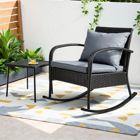 Gardeon 2PC Rocking Chair Table Wicker Outdoor Furniture Patio Lounge Setting - Mekamart Australia