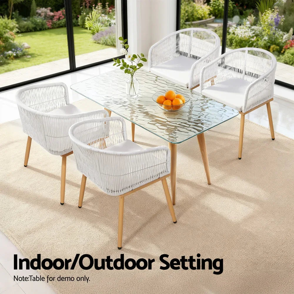Gardeon 2PC Outdoor Dining Chairs Wicker Chair Patio Furniture Garden Steel White - Mekamart Australia