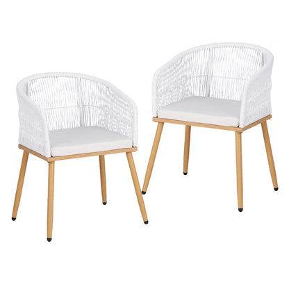 Gardeon 2PC Outdoor Dining Chairs Wicker Chair Patio Furniture Garden Steel White - Mekamart Australia