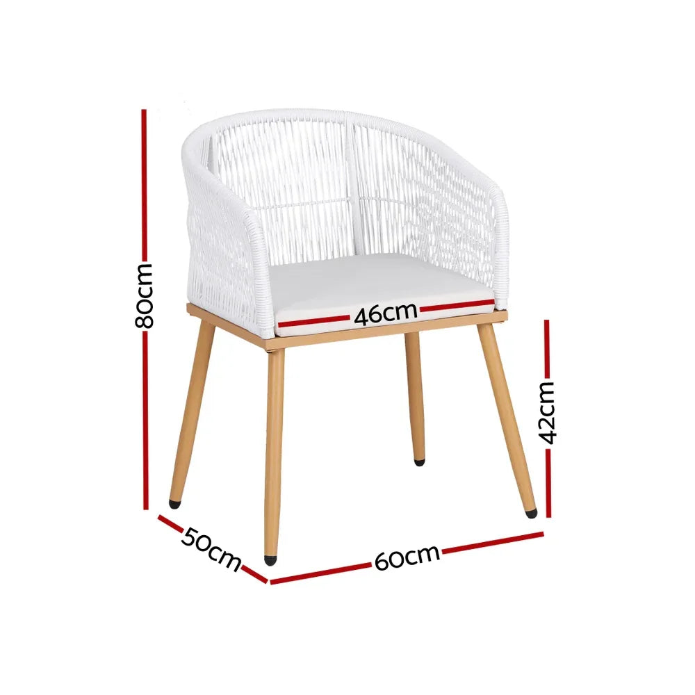 Gardeon 2PC Outdoor Dining Chairs Wicker Chair Patio Furniture Garden Steel White - Mekamart Australia