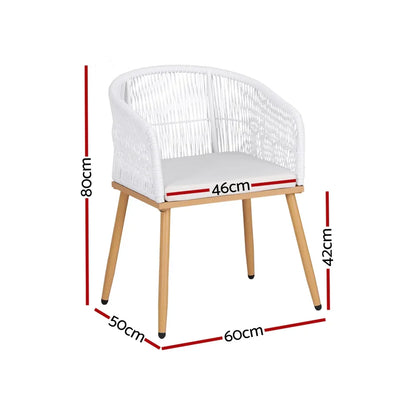 Gardeon 2PC Outdoor Dining Chairs Wicker Chair Patio Furniture Garden Steel White - Mekamart Australia