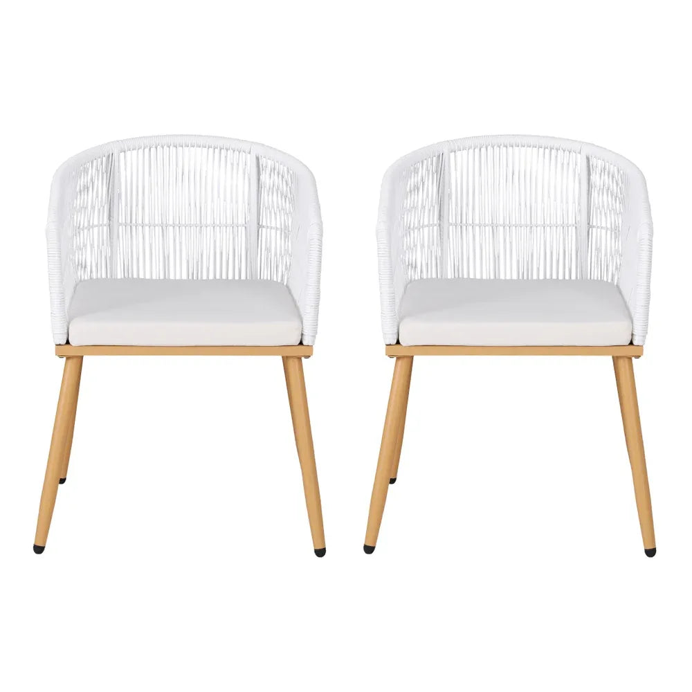 Gardeon 2PC Outdoor Dining Chairs Wicker Chair Patio Furniture Garden Steel White - Mekamart Australia