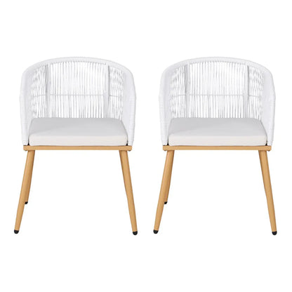 Gardeon 2PC Outdoor Dining Chairs Wicker Chair Patio Furniture Garden Steel White - Mekamart Australia