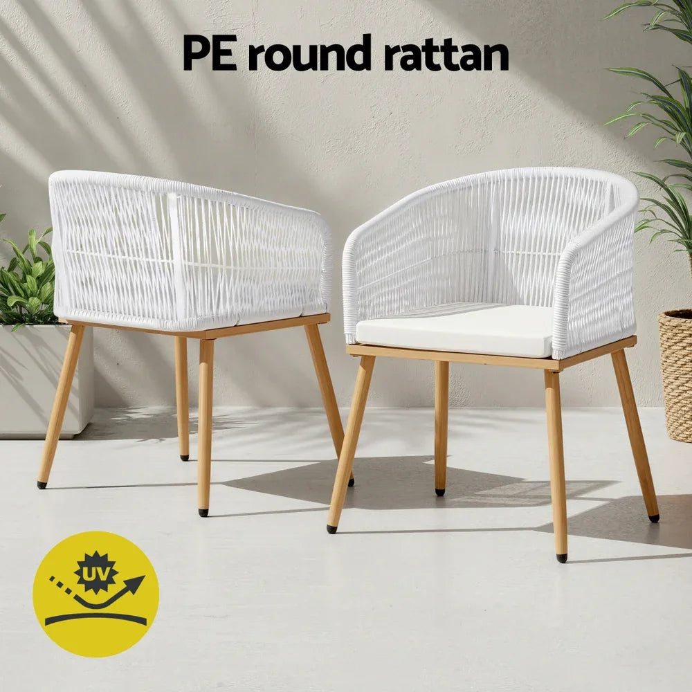 Gardeon 2PC Outdoor Dining Chairs Wicker Chair Patio Furniture Garden Steel White - Mekamart Australia