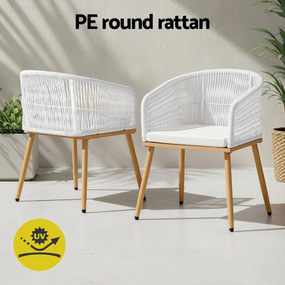 Gardeon 2PC Outdoor Dining Chairs Wicker Chair Patio Furniture Garden Steel White - Mekamart Australia