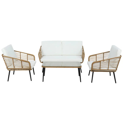 Gardeon 4-Piece Outdoor Sofa Set Rattan Lounge Setting Table Chairs - Mekamart Australia