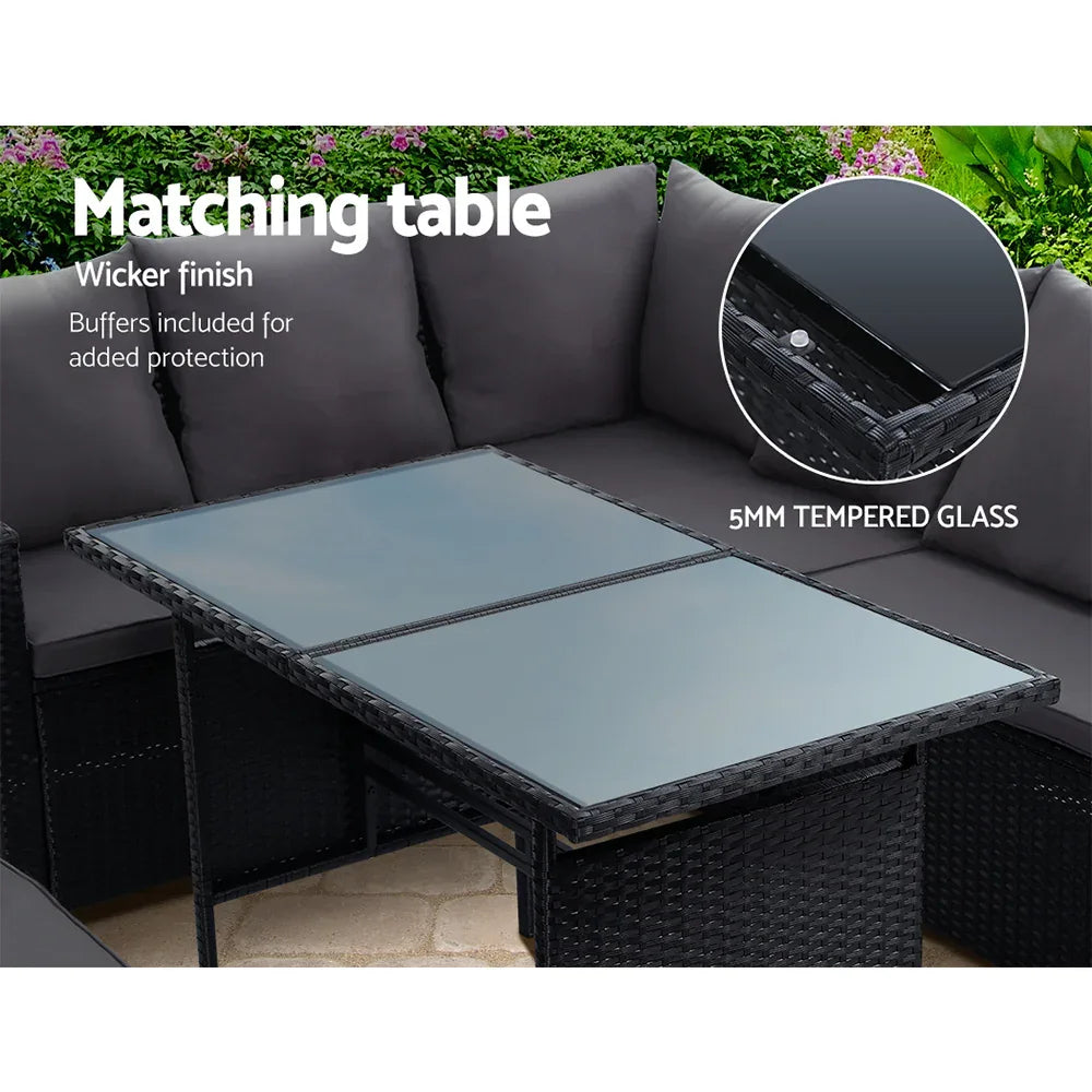 Gardeon Outdoor Furniture Dining Setting Sofa Set Lounge Wicker 8 Seater Black - Mekamart Australia