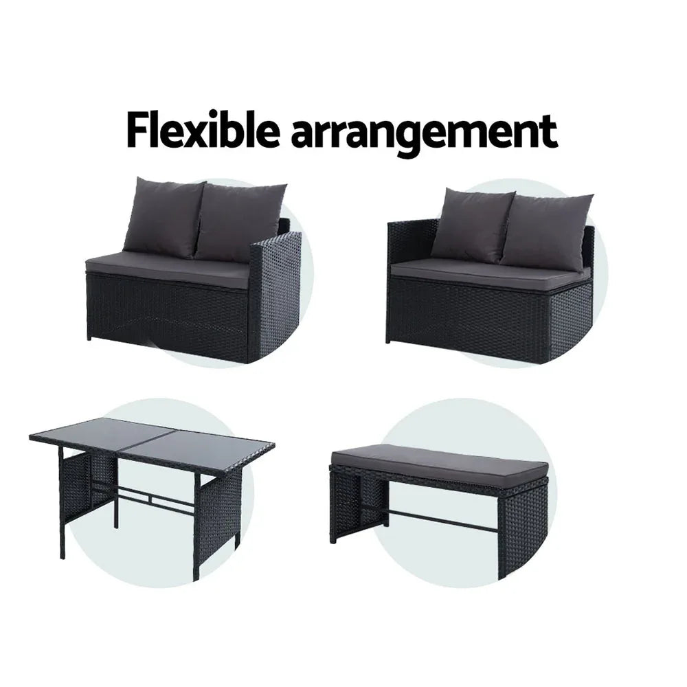 Gardeon Outdoor Furniture Dining Setting Sofa Set Lounge Wicker 8 Seater Black - Mekamart Australia