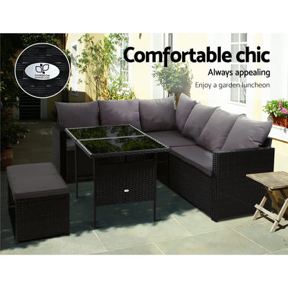 Gardeon Outdoor Dining Set Sofa Lounge Setting Chairs Table Bench Black Cover - Mekamart Australia