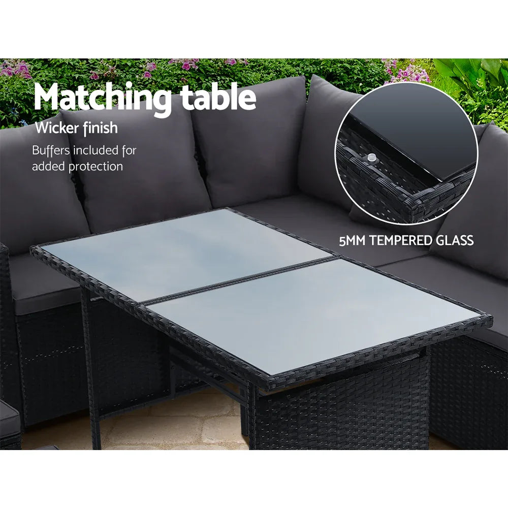 Gardeon Outdoor Furniture Dining Setting Sofa Set Lounge Wicker 9 Seater Black - Mekamart Australia
