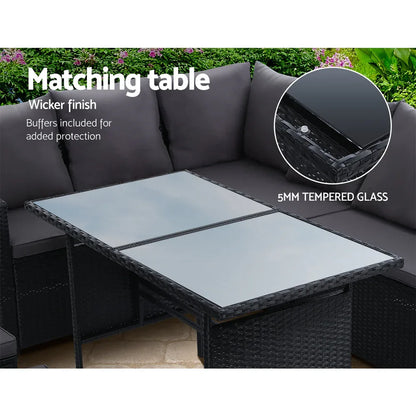 Gardeon Outdoor Furniture Dining Setting Sofa Set Lounge Wicker 9 Seater Black - Mekamart Australia