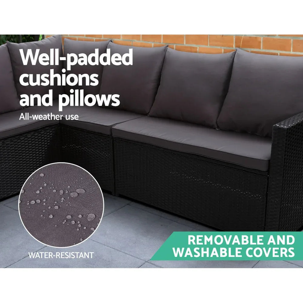Gardeon Outdoor Furniture Dining Setting Sofa Set Lounge Wicker 9 Seater Black - Mekamart Australia