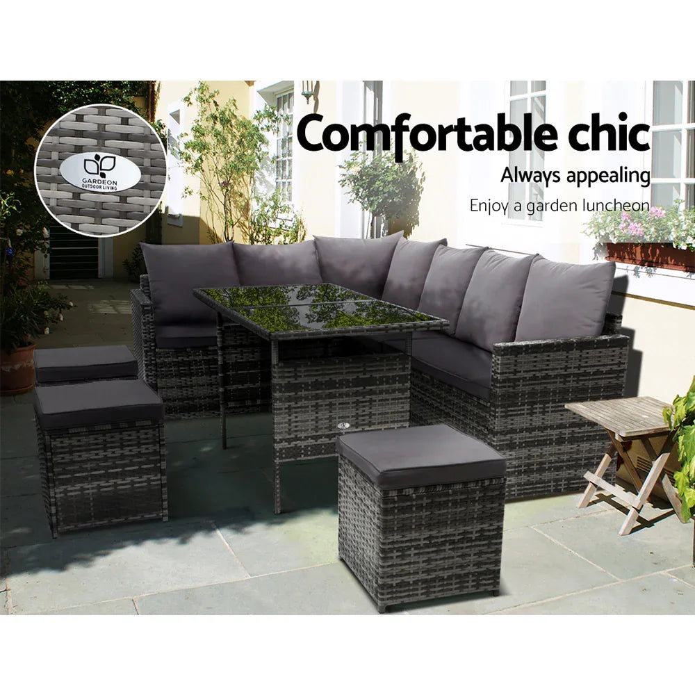 Gardeon Outdoor Furniture Dining Setting Sofa Set Lounge Wicker 9 Seater Mixed Grey - Mekamart Australia