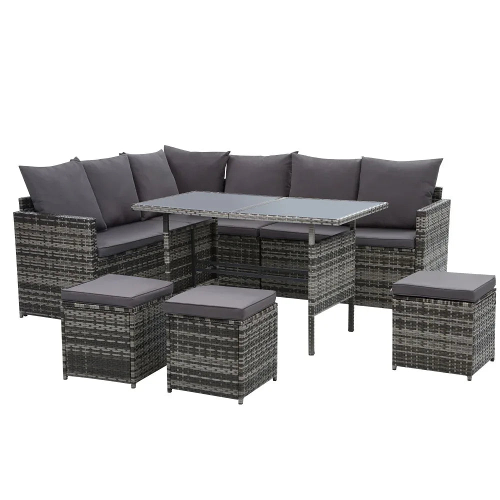 Gardeon Outdoor Furniture Dining Setting Sofa Set Lounge Wicker 9 Seater Mixed Grey - Mekamart Australia