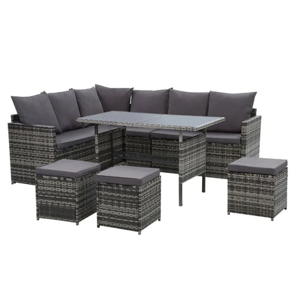 Gardeon Outdoor Furniture Dining Setting Sofa Set Lounge Wicker 9 Seater Mixed Grey - Mekamart Australia