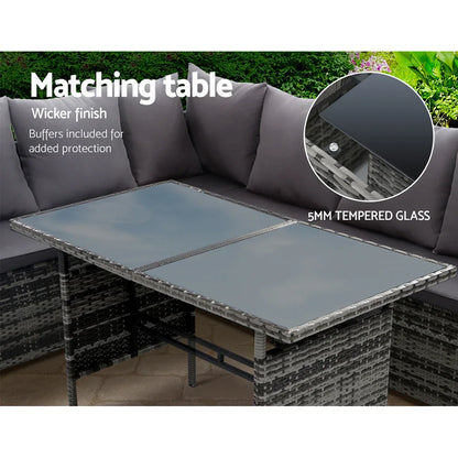 Gardeon Outdoor Dining Set Sofa Lounge Setting Chairs Table Ottoman Grey Cover - Mekamart Australia
