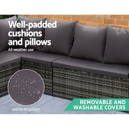 Gardeon Outdoor Dining Set Sofa Lounge Setting Chairs Table Ottoman Grey Cover - Mekamart Australia