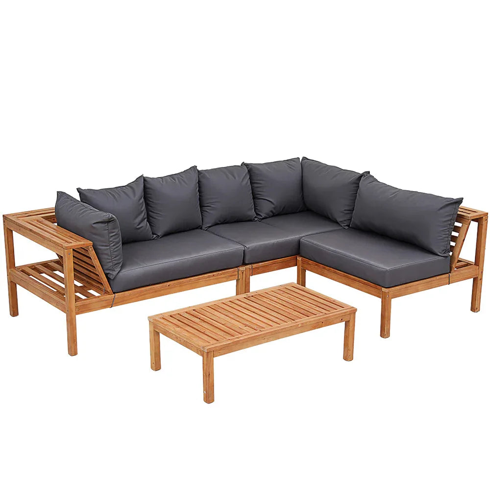 Gardeon 4 Pieces Outdoor Sofa Set 5-Seater Wooden Bench with Built-in Side Table - Mekamart Australia