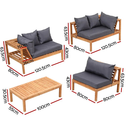 Gardeon 4 Pieces Outdoor Sofa Set 5-Seater Wooden Bench with Built-in Side Table - Mekamart Australia
