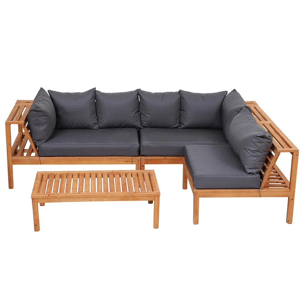 Gardeon 4 Pieces Outdoor Sofa Set 5-Seater Wooden Bench with Built-in Side Table - Mekamart Australia