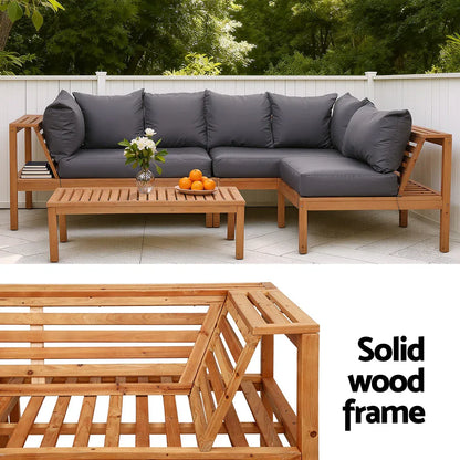 Gardeon 4 Pieces Outdoor Sofa Set 5-Seater Wooden Bench with Built-in Side Table - Mekamart Australia
