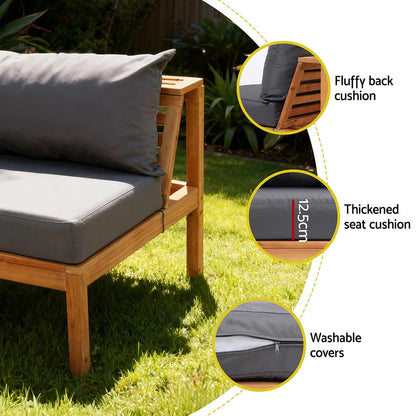Gardeon 4 Pieces Outdoor Sofa Set 5-Seater Wooden Bench with Built-in Side Table - Mekamart Australia